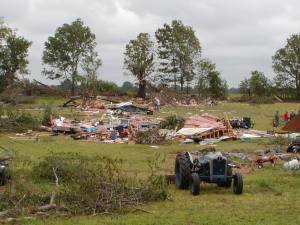 Tornado damage scene in Scott County, MO