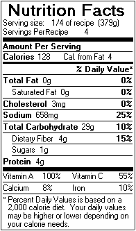 Nutrition Facts for Manhattan Clam Chowder (text version below directions)