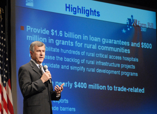 Secretary of Agriculture, Mike Johanns, Discusses Farm Bill Proposals for Beginning Farmers in Ames, Iowa.