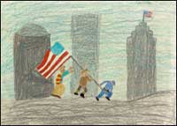 Thumbnail of child's drawing in remembrance of the one-year anniversary of September 11.