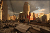 Photo of World Trade Center debris and New York City.