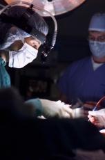 Photograph of a female surgeon operating on a patient