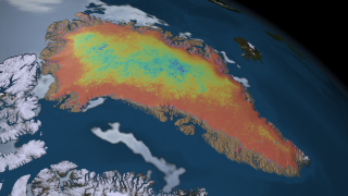 This animation shows daily surface temperature of the Greenland ice sheet from May 1 through September 1, 2005.