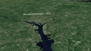 Aerial view of Washington, DC with text label