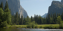 The Merced River flowing serenely through Yosemite Valley
