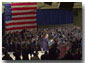 President George W. Bush speaks in front of the Southwest Michigan First Coalition/Kalamazoo Chamber of Commerce at Western Michigan University. 