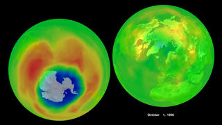 Ozone in the northern and southern hemisphere as measured by Earth Probe TOMS on 10-1-1996