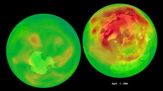 Ozone in the northern and southern hemisphere as measured by Earth Probe TOMS on 4-1-1998