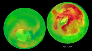 Ozone in the northern and southern hemisphere as measured by Earth Probe TOMS on 4-1-1999