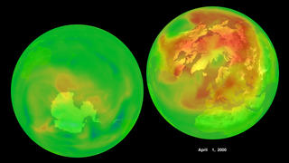 Ozone in the northern and southern hemisphere as measured by Earth Probe TOMS on 4-1-2000