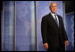 President George W. Bush stands on stage at the Radisson Miami Hotel Friday, Oct. 12, 2007, in Miami, where he delivered remarks on trade policy. Speaking on free trade in the Americas, the President said, "It's in the interests of the United States that prosperity spread through Latin America and South America." White House photo by Eric Draper