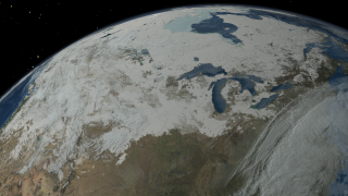 This image shows snow cover, sea ice and clouds over North America on 12/5/2005.