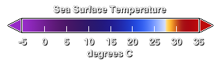 This color bar denotes the values of the sea surface temperature.