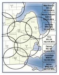 Map of NOAA Weather Radio Coverage for Southeast Michigan - Click to Enlarge