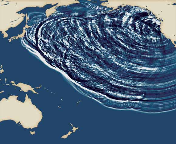 map of Pacific showing wave moving from North America to Japan