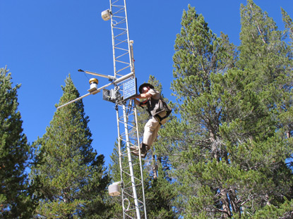 Frank Gehrke of the California Department of Water Resources Snow Surveys program puts the finishing touches on the Monument's new meteorological station.