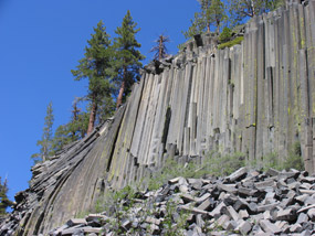 Devils Postpile as viewed from the base of the formation.