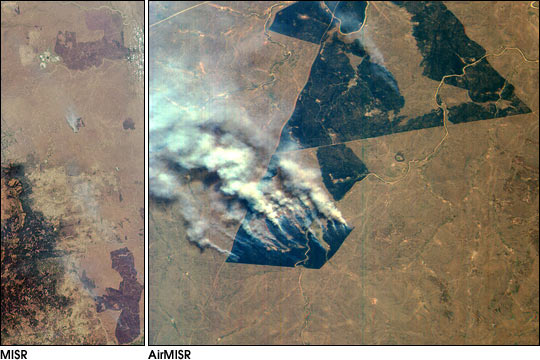 MISR and AirMISR Simultaneously Observe African Fires