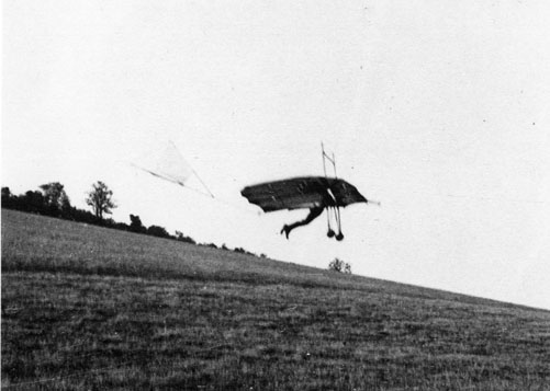 Percy Pilcher flying the Hawk, his last and most successful glider, 1896 