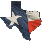 Texas' shape with its flag as background