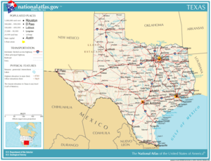 Map of Texas, showing major cities and roads.