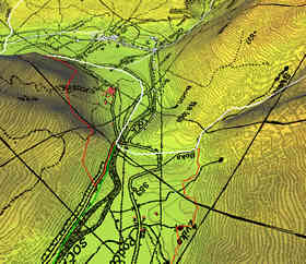 Digital elevation model, map (image), and vector data