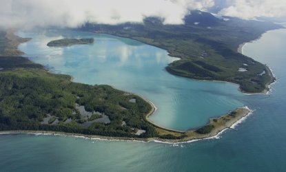 aerial view of Lituya Bay along the outer coast