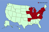 Click for distribution map of Tatarian honeysuckle; Tartarian honeysuckle.