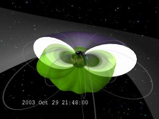 A movie showing the radiation belts movement Earthward as the plasmasphere is depleted.