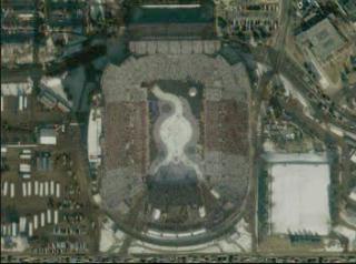 A seamless zoom from the Rice-Eccles Olympic Stadium on the ground to space, using data from Terra-MODIS, Landsat-ETM+, and IKONOS