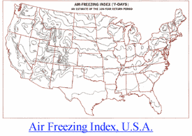 Air-Freezing Index map - USA; Click here for a larger image.