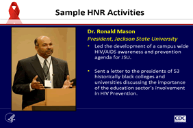 Sample HNR Activities: Dr. Ronald Mason President, Jackson State University