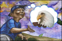 Illustration: A young boy and an eagle.