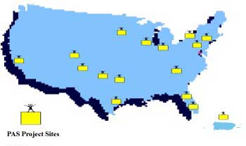 Map of the Continental United States and Puerto
Rico showing the location of PAS Project Sites