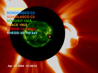 The expanding bubble of hot plasma expands into SOHO-LASCO C2 field of view.