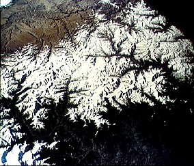 Color photograph of the Himalayas, taken by L.G. Cooper during the MA-9 mission.
