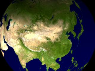 This animation shows dust in China being blown across the Pacific Ocean and into the United States.