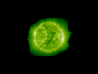 We open with a time-series of EIT/195 Ångstrom images. The ultraviolet corona has been extended beyond the EIT image using a power-law falloff function fitted to the data.