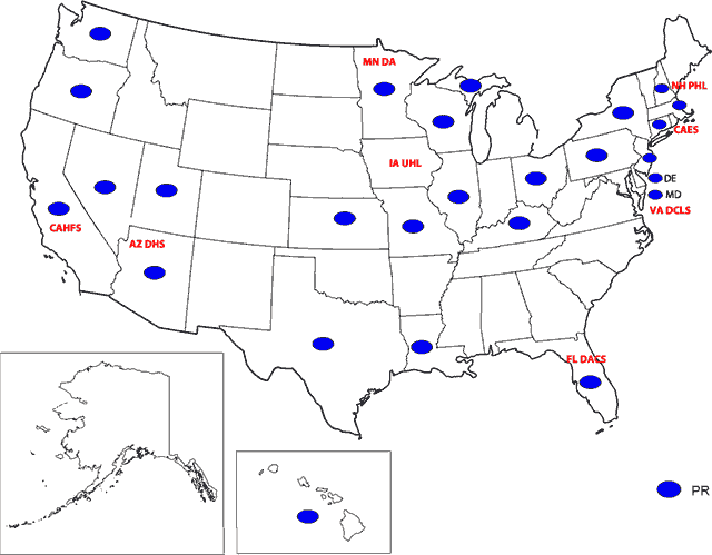 U.S. Map of States Where Inspections Were Performed As Part of the PSA & Participating FERN Labs