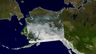  What you are seeing here is a Aqua satellite, MODIS instrument, image swath of Alaska geo-registered to a composite of the Earth. The image is of Alaska fires. Date 2004-06-29.