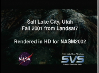 Slate image from video tape reads, 'Salt Lake City, Utah.  Fall 2001 from Landsat 7.  Rendered in HD for NASM 2002.'
