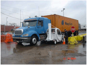 A SMART cart scanning a truck for nuclear materials