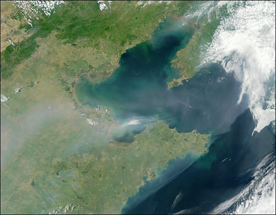 Smoke and Haze over Bo Hai, China
