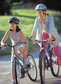 Mom and daughter biking