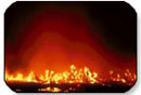 Night view of fire burning in the Mojave Desert 