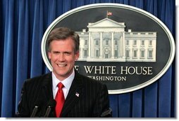 White House Press Secretary Tony Snow, Tuesday, May 16, 2006, fields questions during his first briefing after replacing Scott McClellan. White House photo by Paul Morse