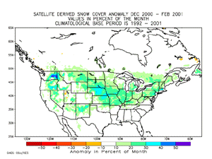 Snow Cover Anomailes- North America, Dec 2001 -February 2001