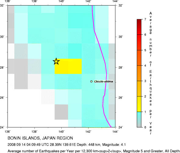 Earthquake Density Map, All depths