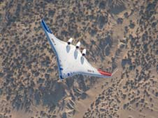 X48B soaring over the desert at Edwards Air Force Base.
