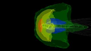 Fly-around view of the Earth's magnetosphere.